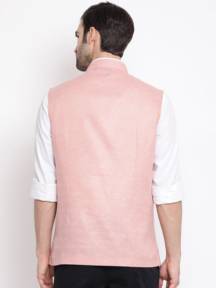 Men's Peach Solid Classic Royal Cotton Blend Nehru Jacket