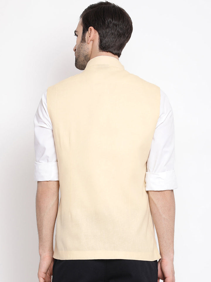 Men's Cream Solid Classic Royal Cotton Blend Nehru Jacket