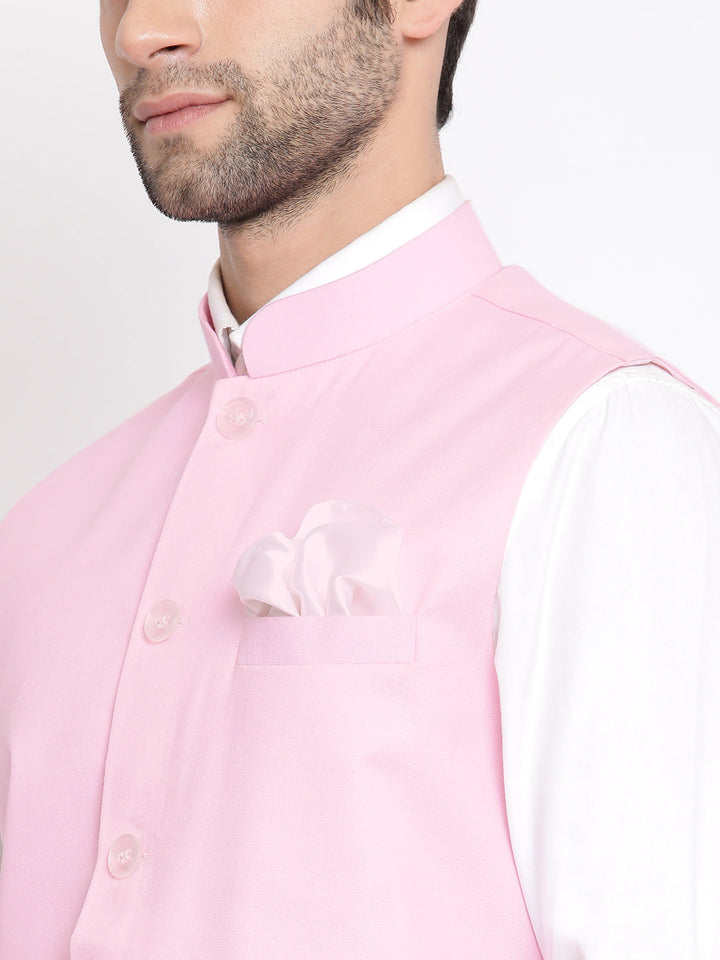 Men's Pink Solid Classic Royal Cotton Blend Nehru Jacket