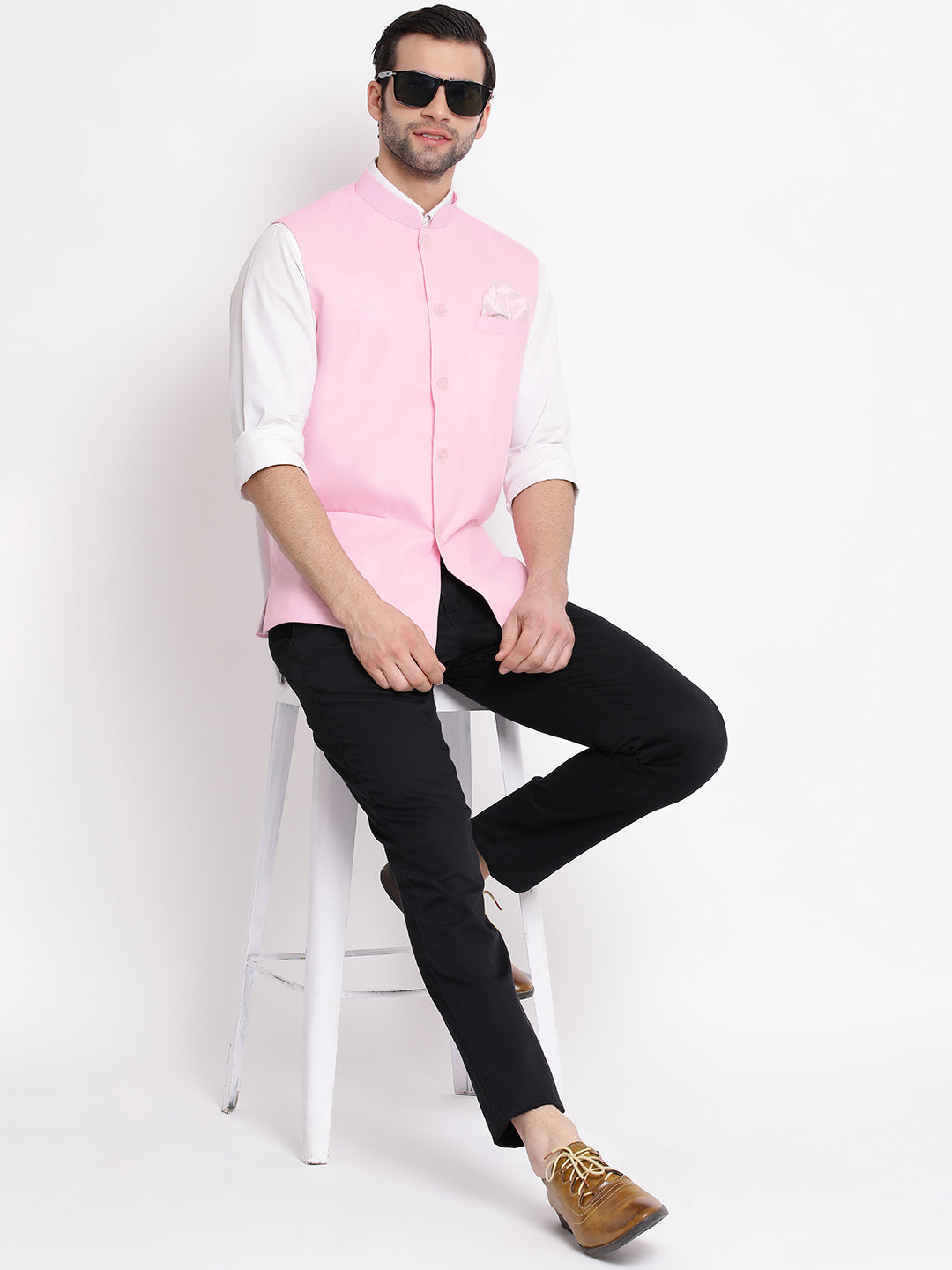 Men's Pink Solid Classic Royal Cotton Blend Nehru Jacket