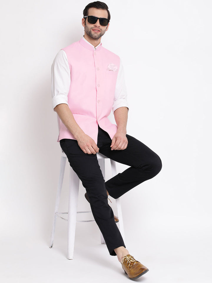 Men's Pink Solid Classic Royal Cotton Blend Nehru Jacket