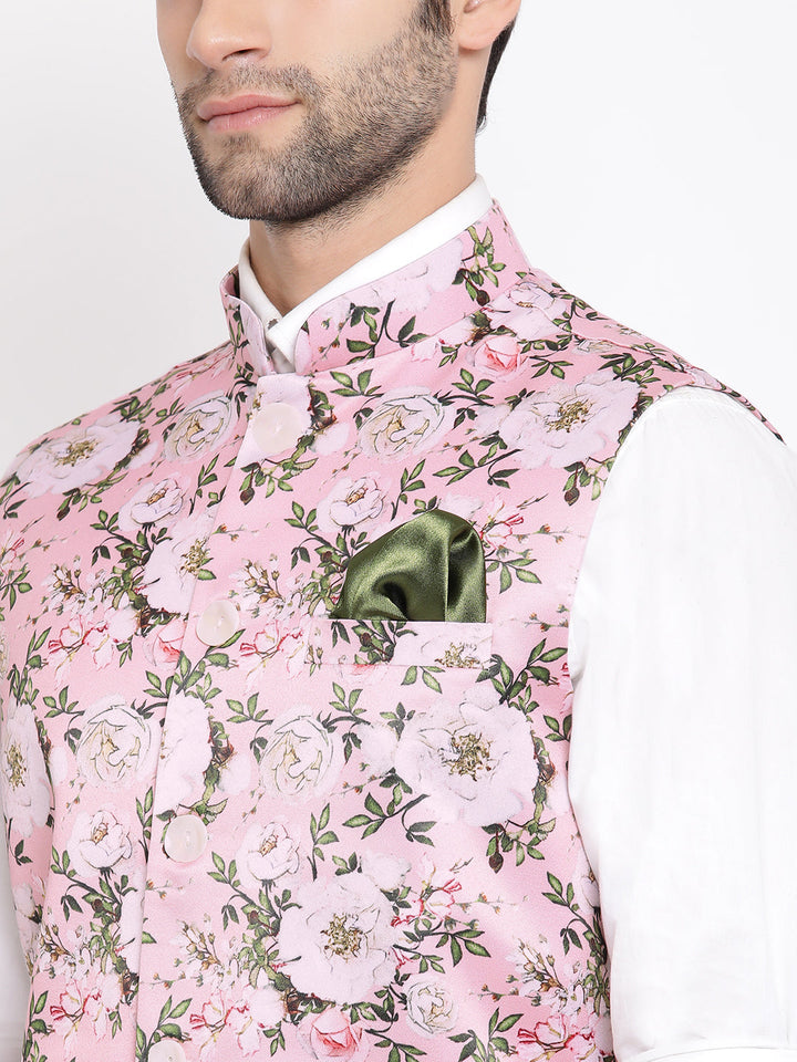Men's Pink Digital Floral Printed Royal Nehru Jacket