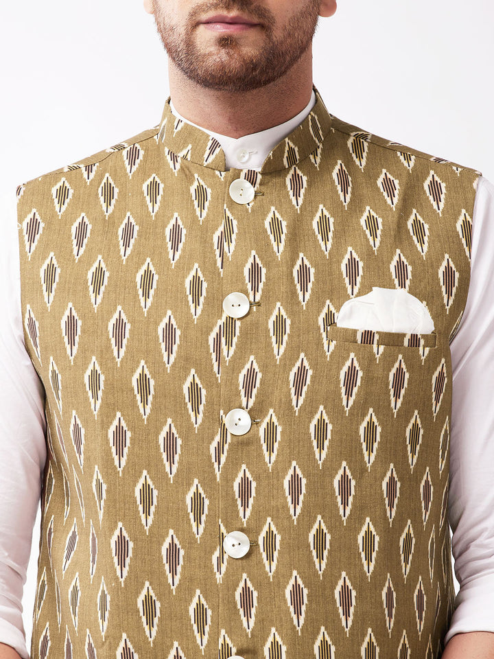 Men's Multicolour-Base-Green Cotton Nehru Jacket