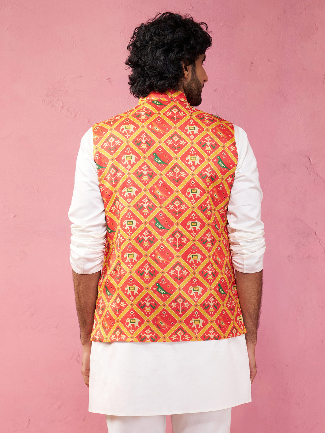 Men's Red Patola Print Nehru Jacket