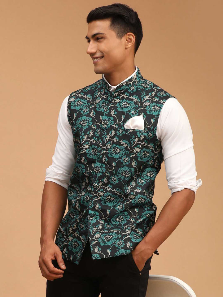 Men's Green Printed Nehru Jacket