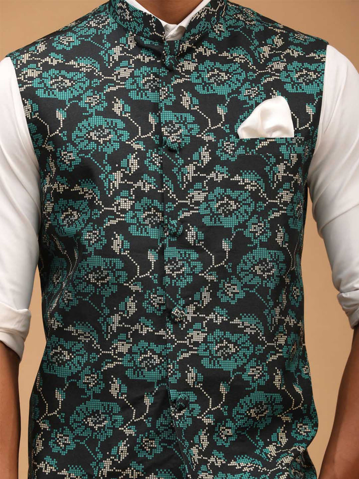 Men's Green Printed Nehru Jacket