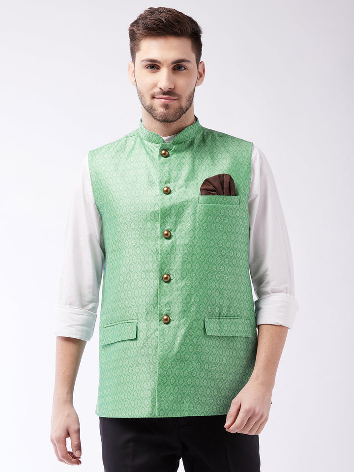Men's Green Jacquard Nehru Jacket