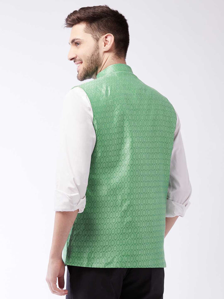 Men's Green Jacquard Nehru Jacket