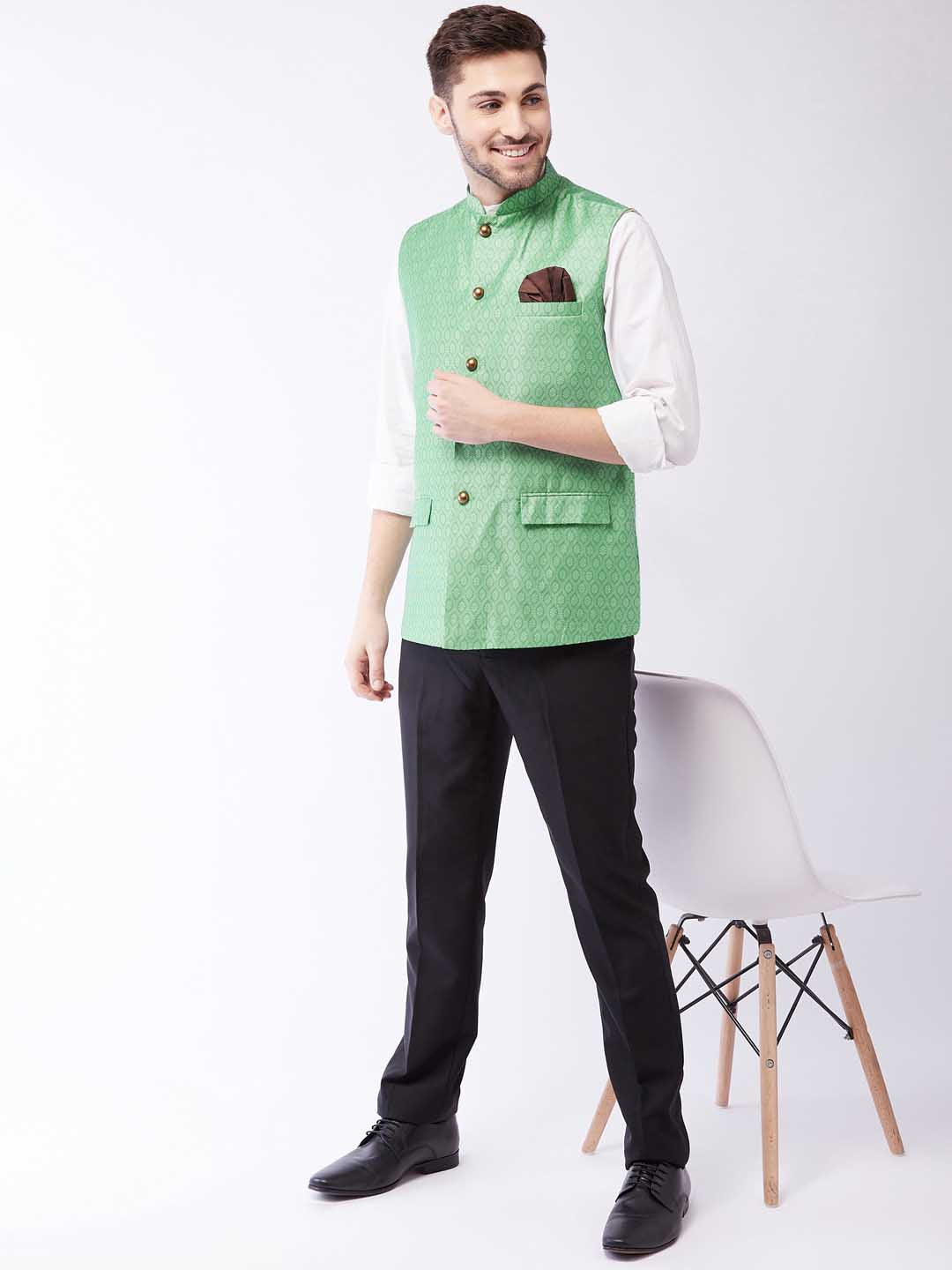 Men's Green Jacquard Nehru Jacket