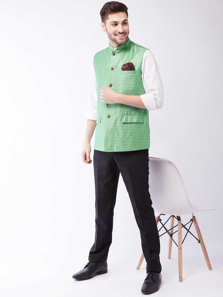 Men's Green Jacquard Nehru Jacket