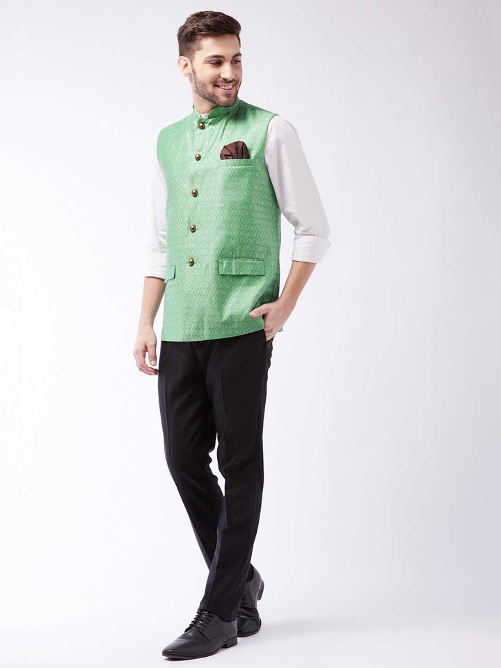 Men's Green Jacquard Nehru Jacket