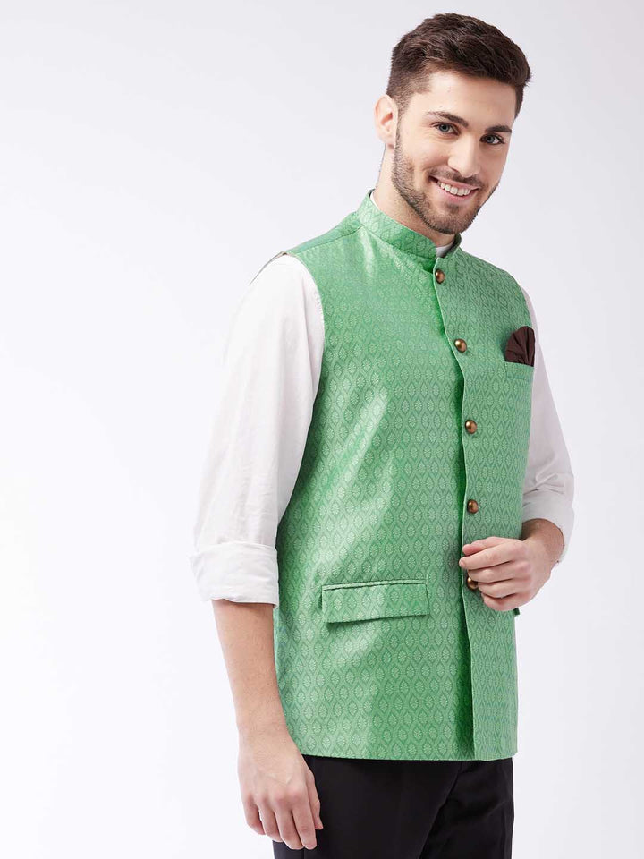 Men's Green Jacquard Nehru Jacket