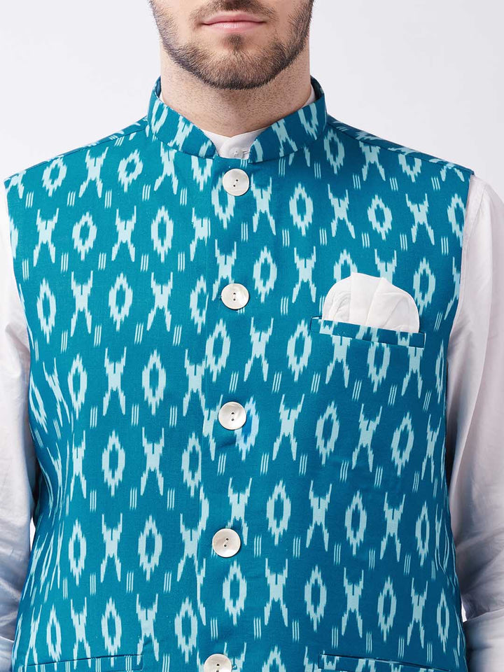 Men's Turquoise Cotton Nehru Jacket