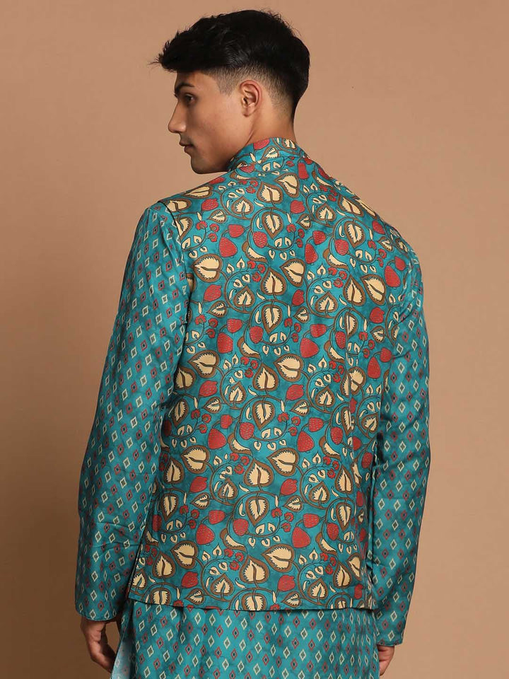 Men's Green Printed Nehru Jacket