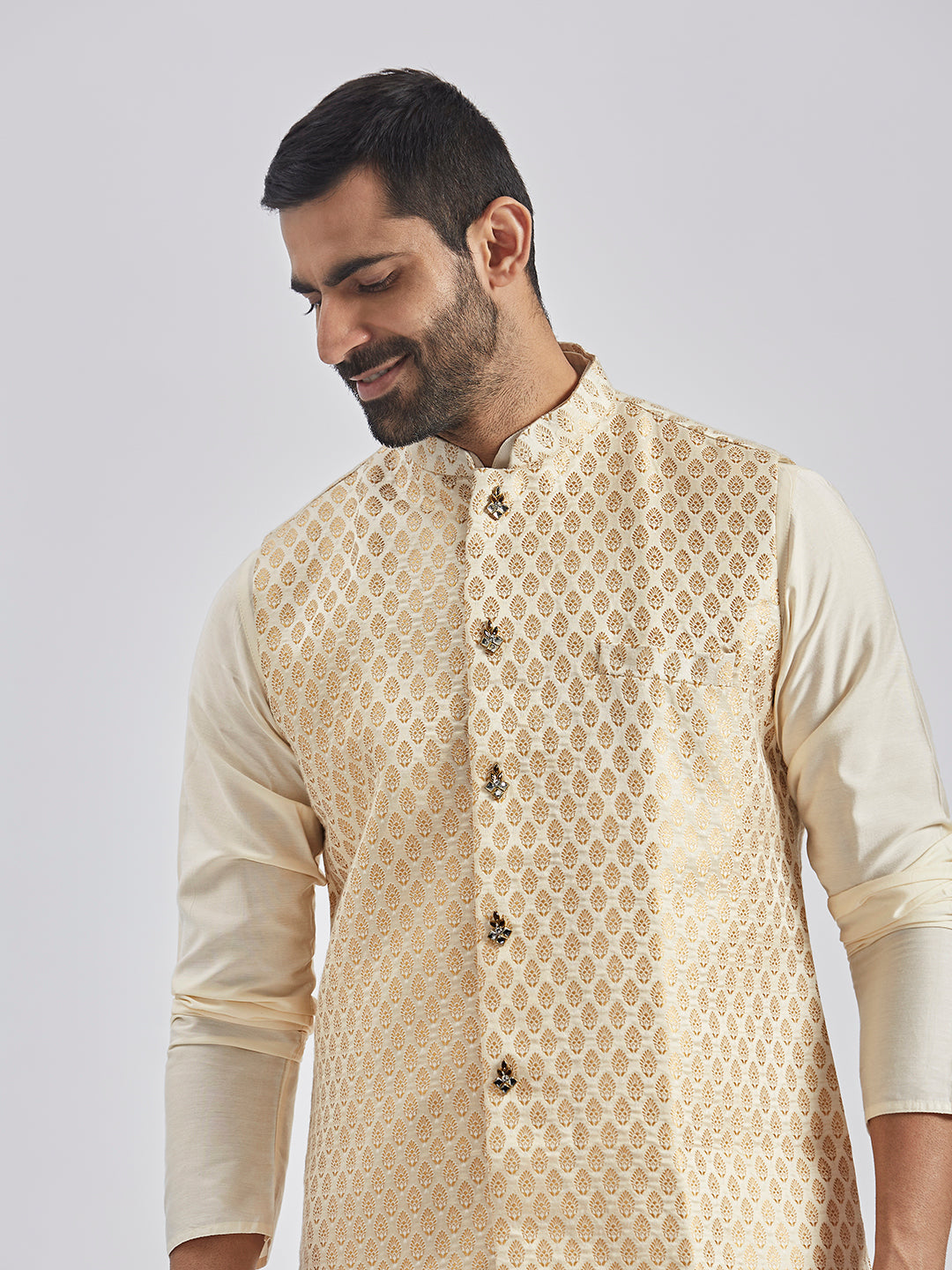 Men's Gold Viscose Nehru Jacket