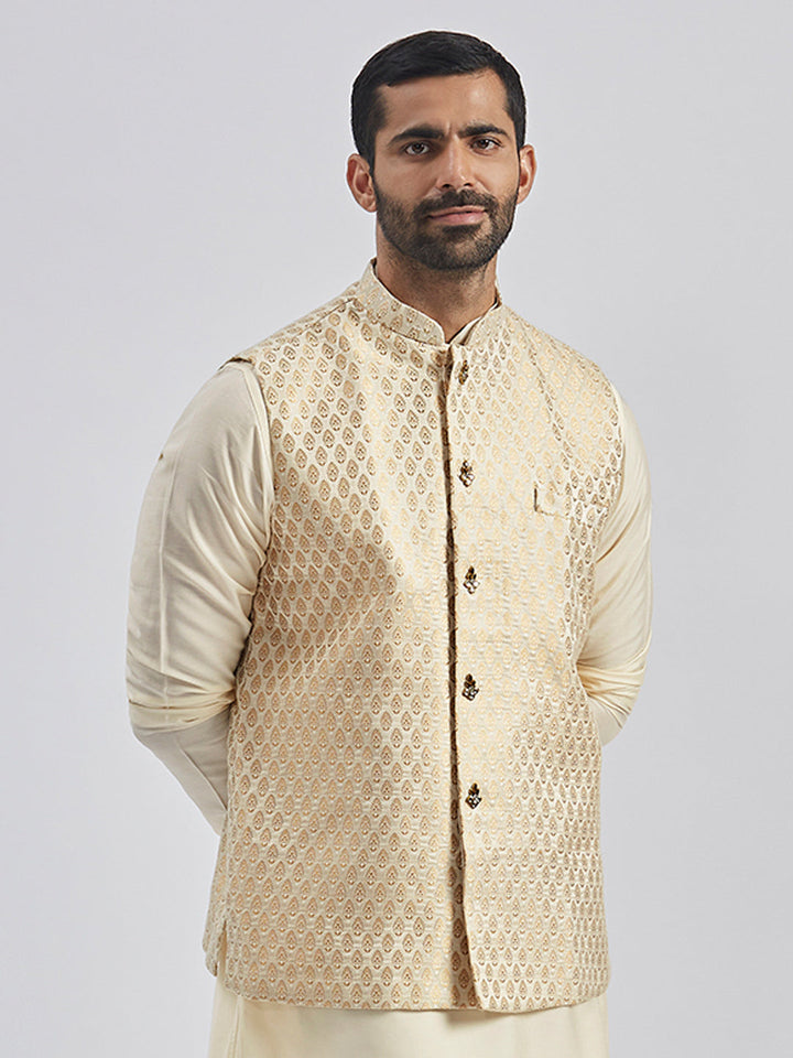 Men's Gold Viscose Nehru Jacket