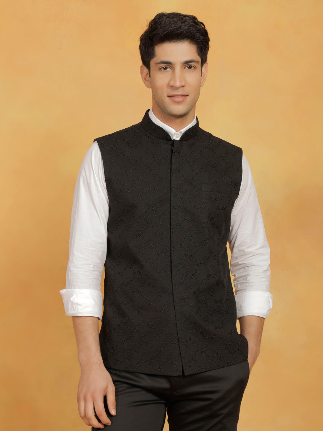 Men's Black Cotton Nehru Jacket