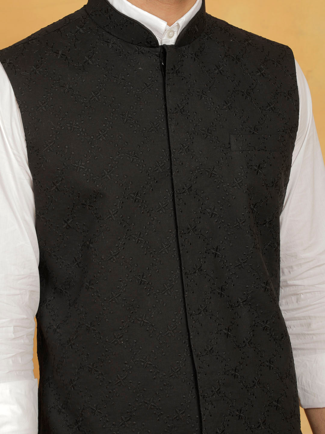 Men's Black Cotton Nehru Jacket