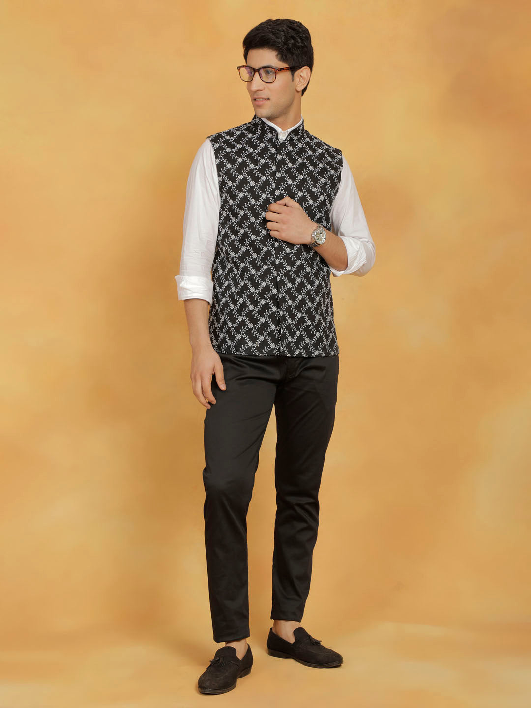Men's Black Cotton Nehru Jacket