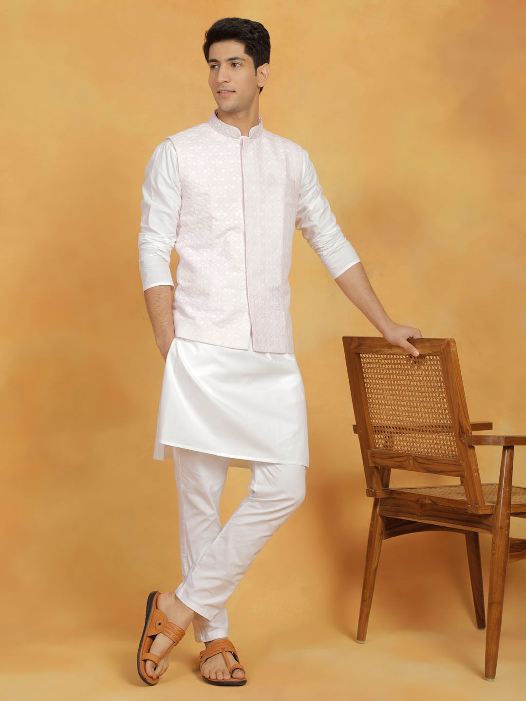 Men's Pink Cotton Nehru Jacket