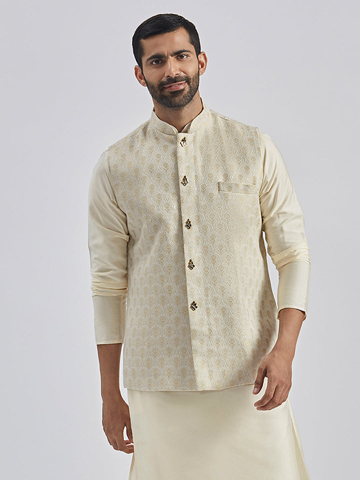 Men's Gold Viscose Nehru Jacket
