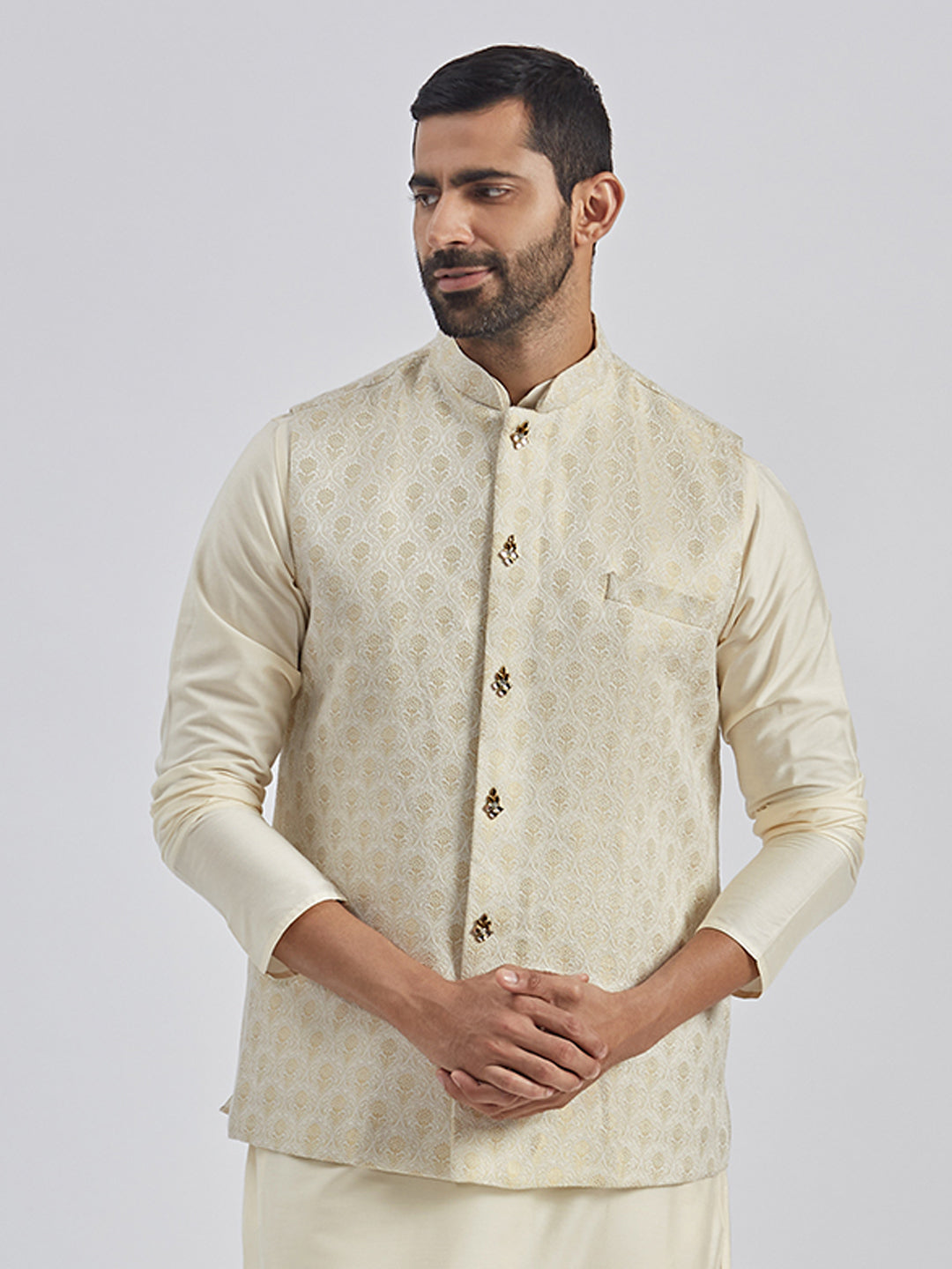 Men's Gold Viscose Nehru Jacket