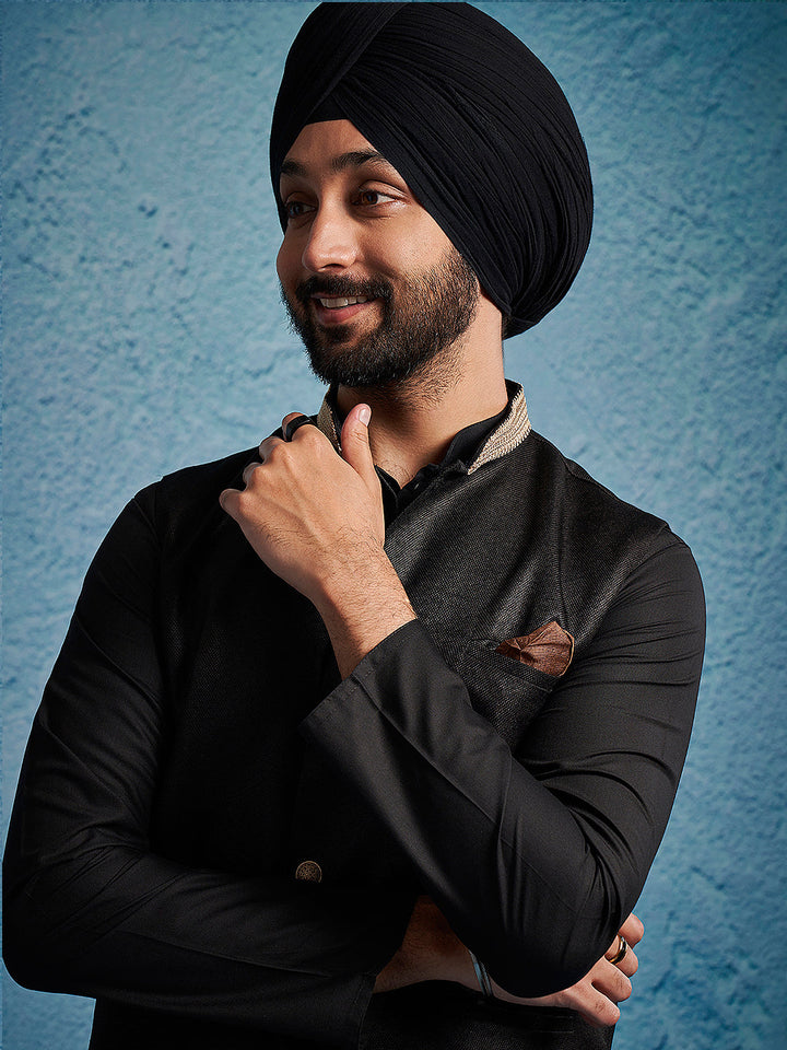 Men's Black Jute Nehru Jacket