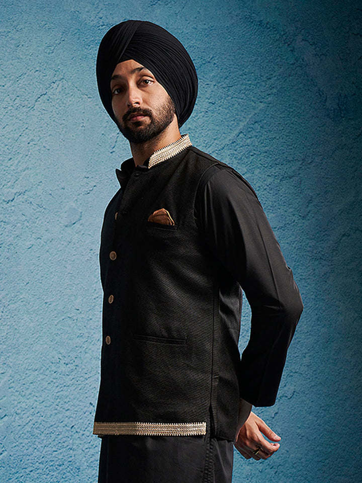 Men's Black Jute Nehru Jacket