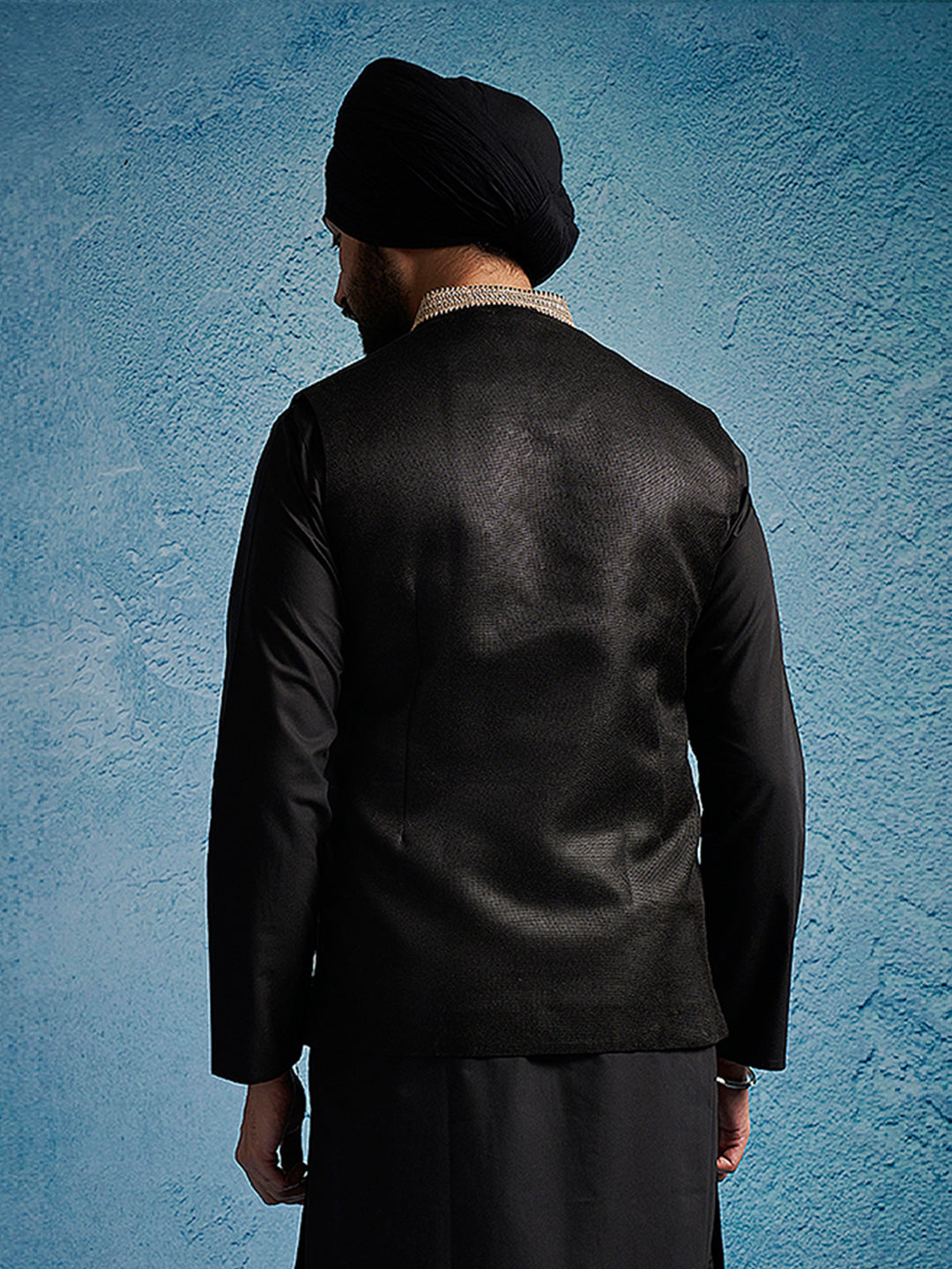 Men's Black Jute Nehru Jacket