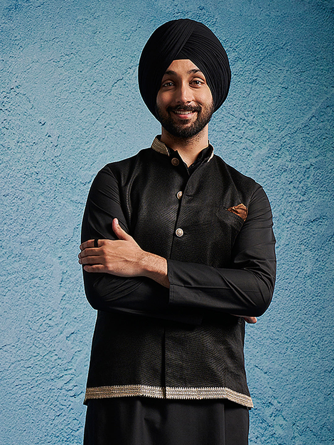 Men's Black Jute Nehru Jacket