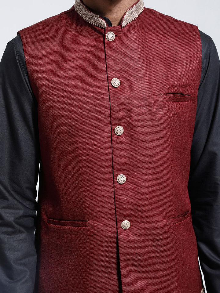 Men's Maroon Jute Nehru Jacket