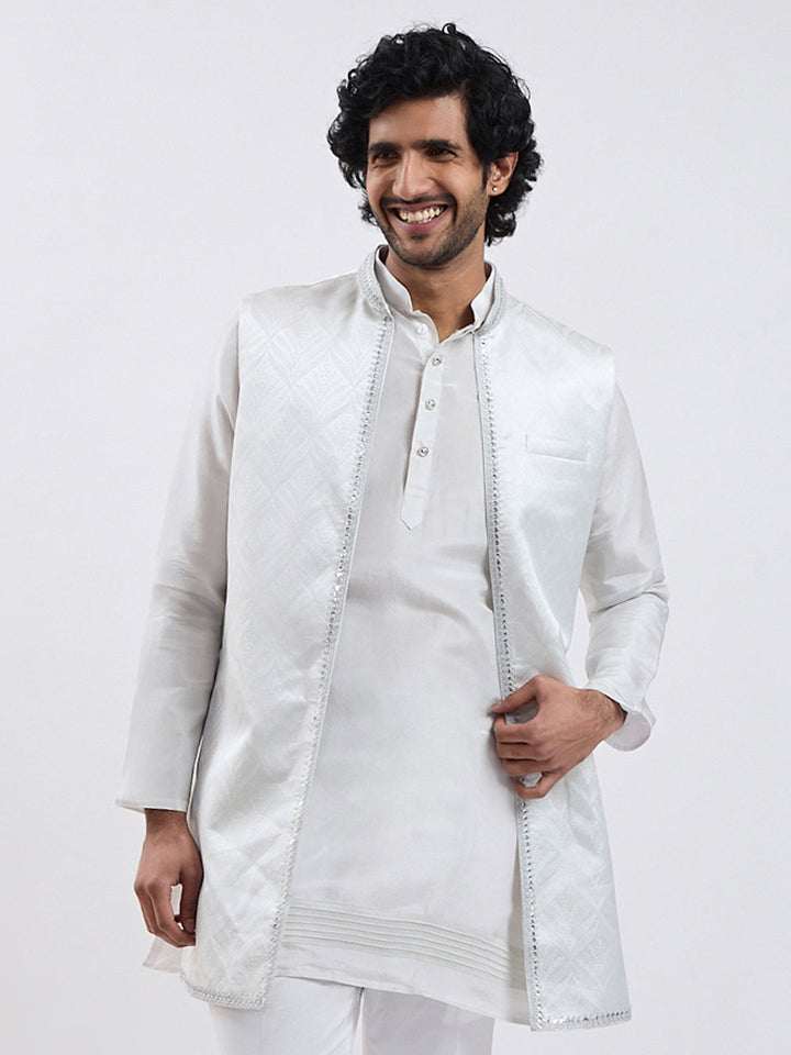 Men's Silver Cotton Blend Nehru Jacket