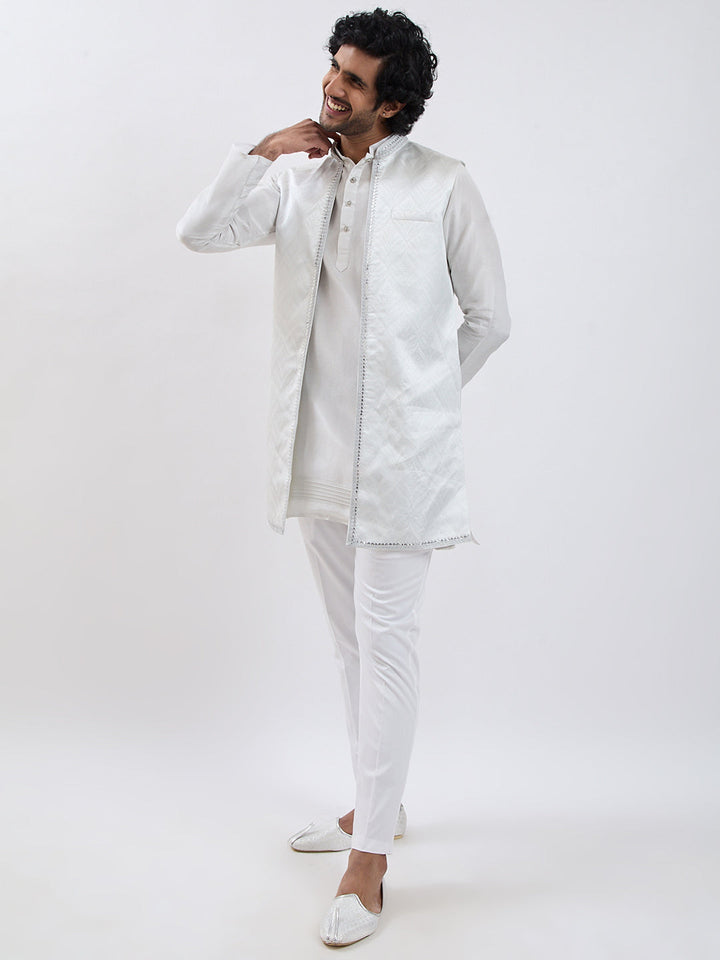 Men's Silver Cotton Blend Nehru Jacket