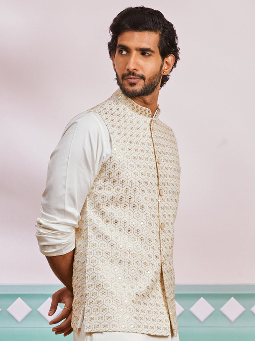 Men's Off White - Nehru Jacket