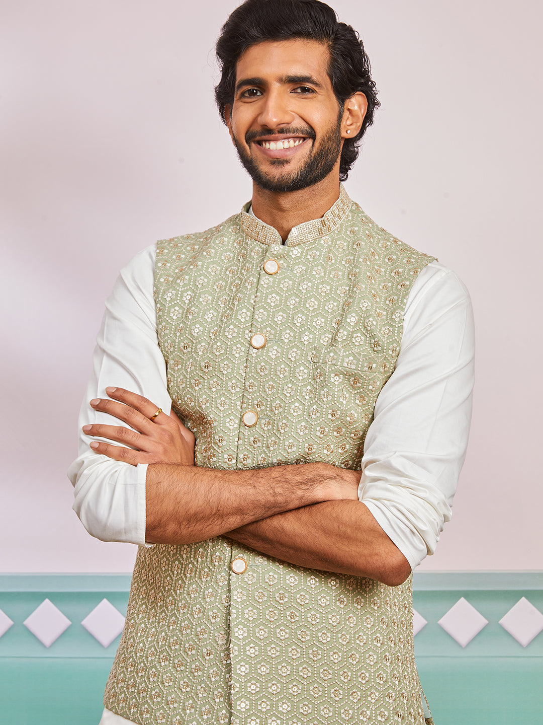 Men's Pista Green - Nehru Jacket