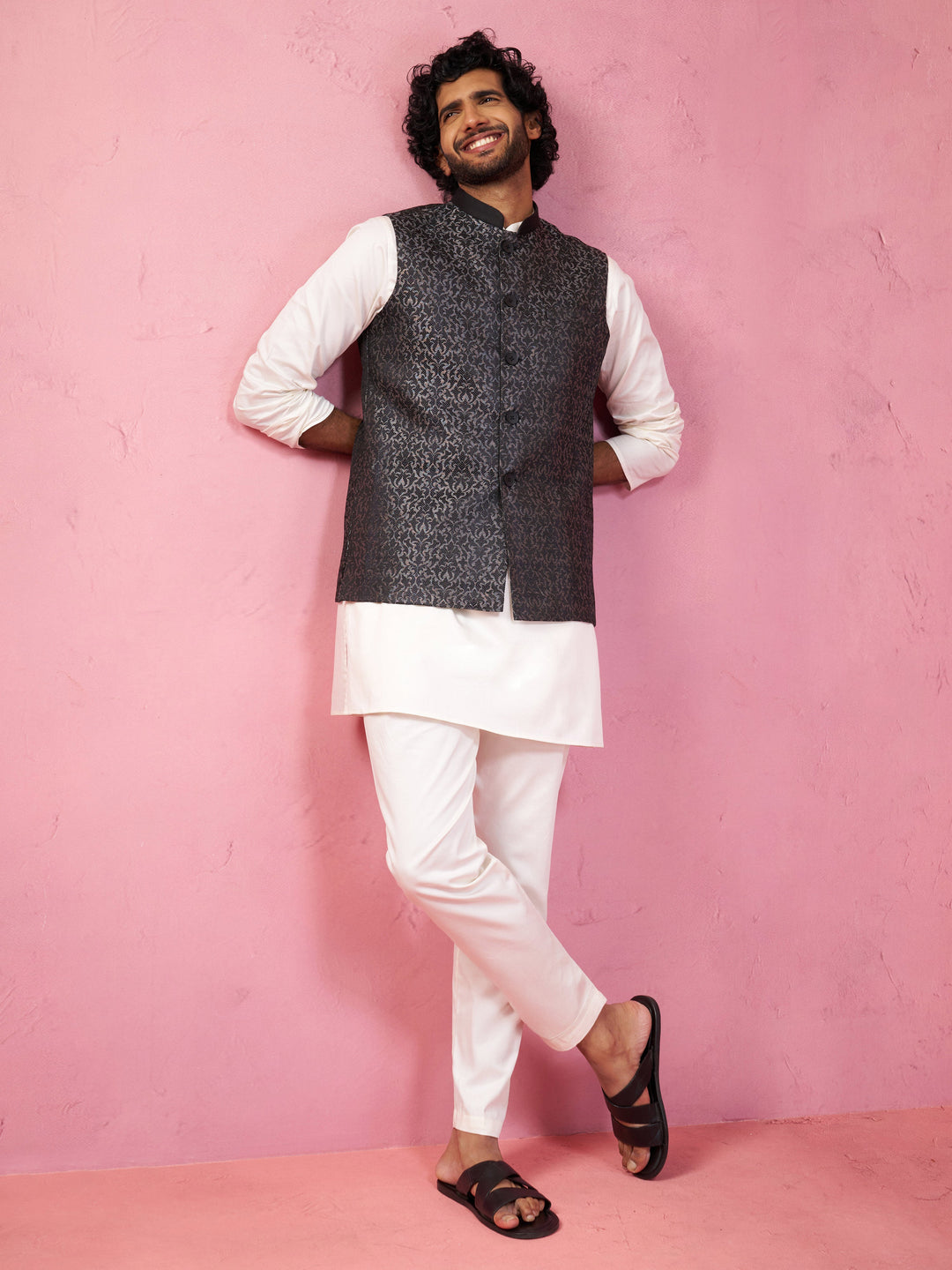 Men's Grey Imported Suiting Nehru Jacket