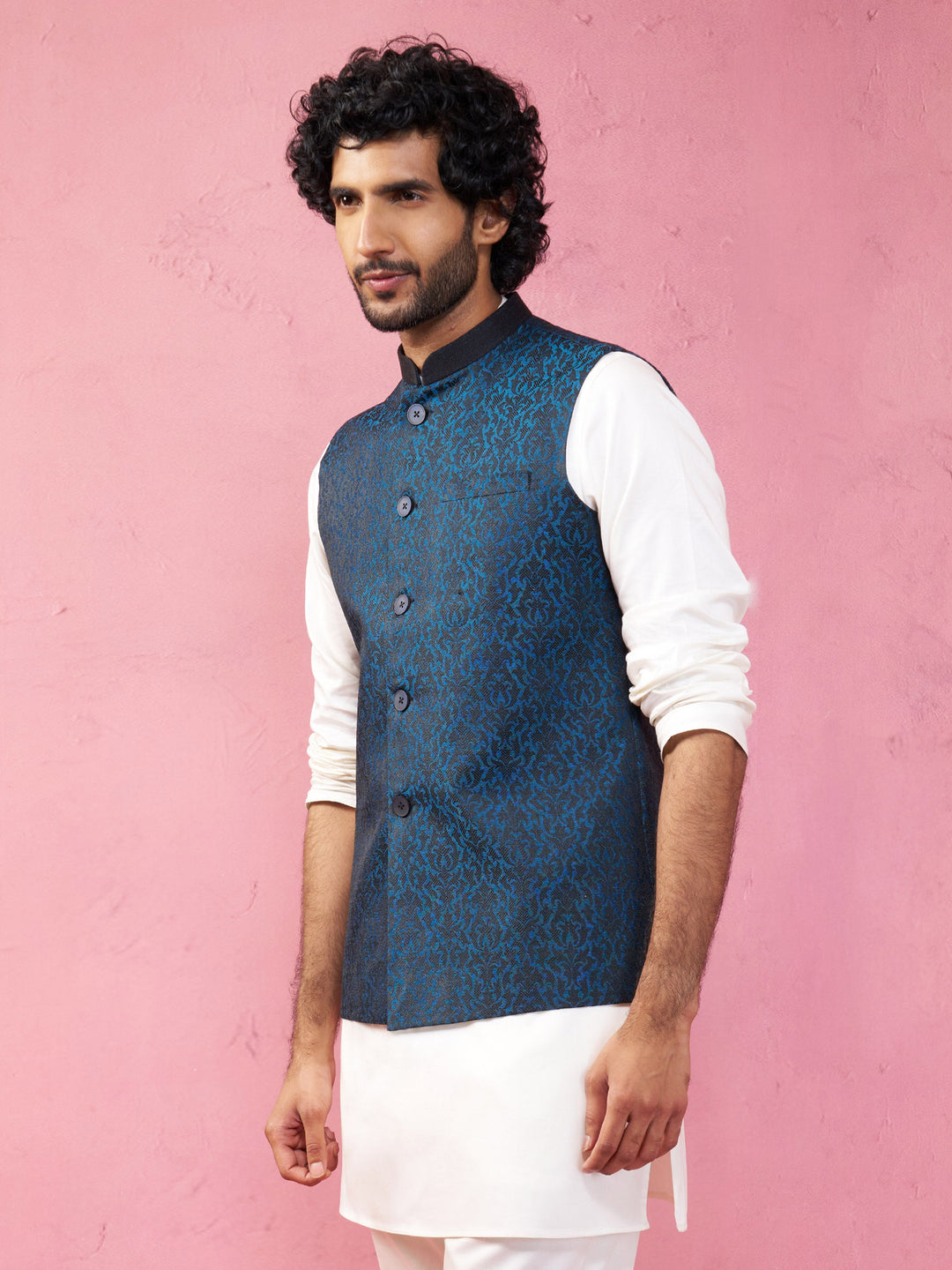 Men's Turquoise Imported Suiting Nehru Jacket