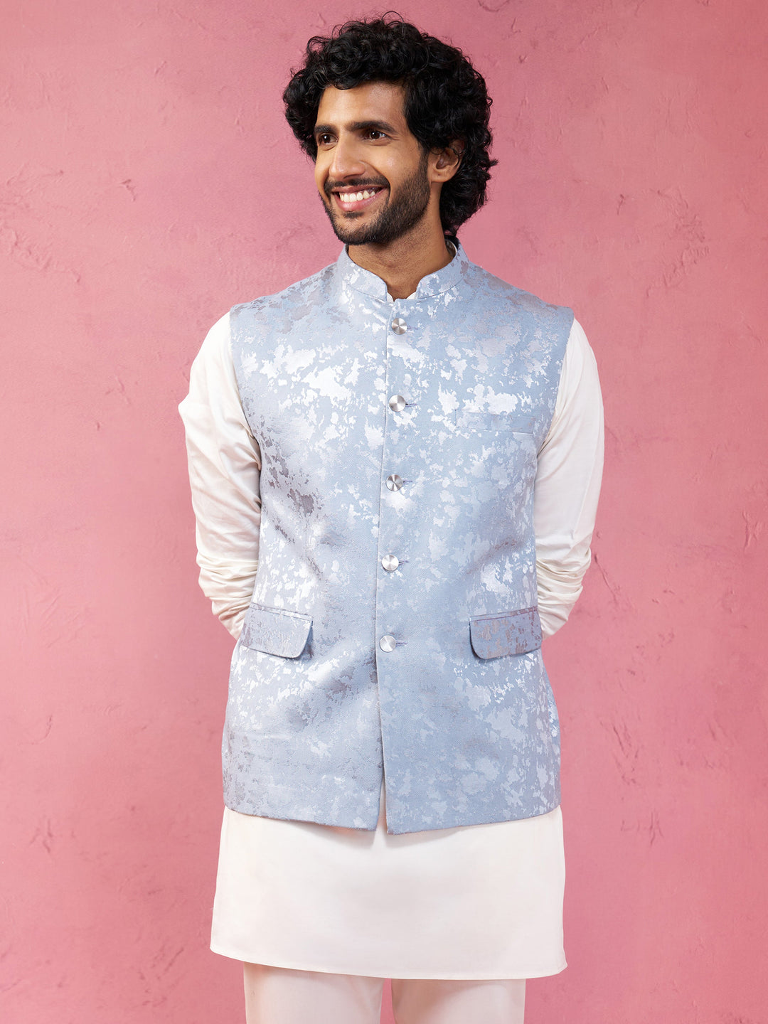 Men's Grey Monty Jacquard Nehru Jacket