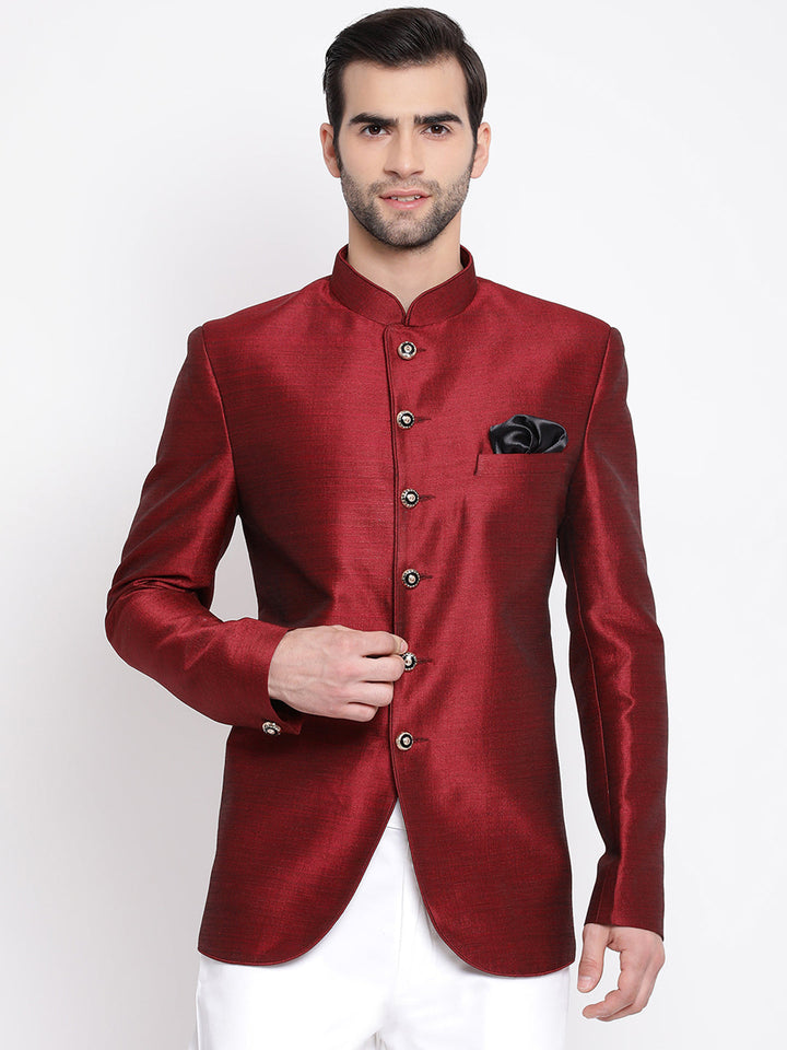 Men's Maroon Silk Blend Jodhpuri