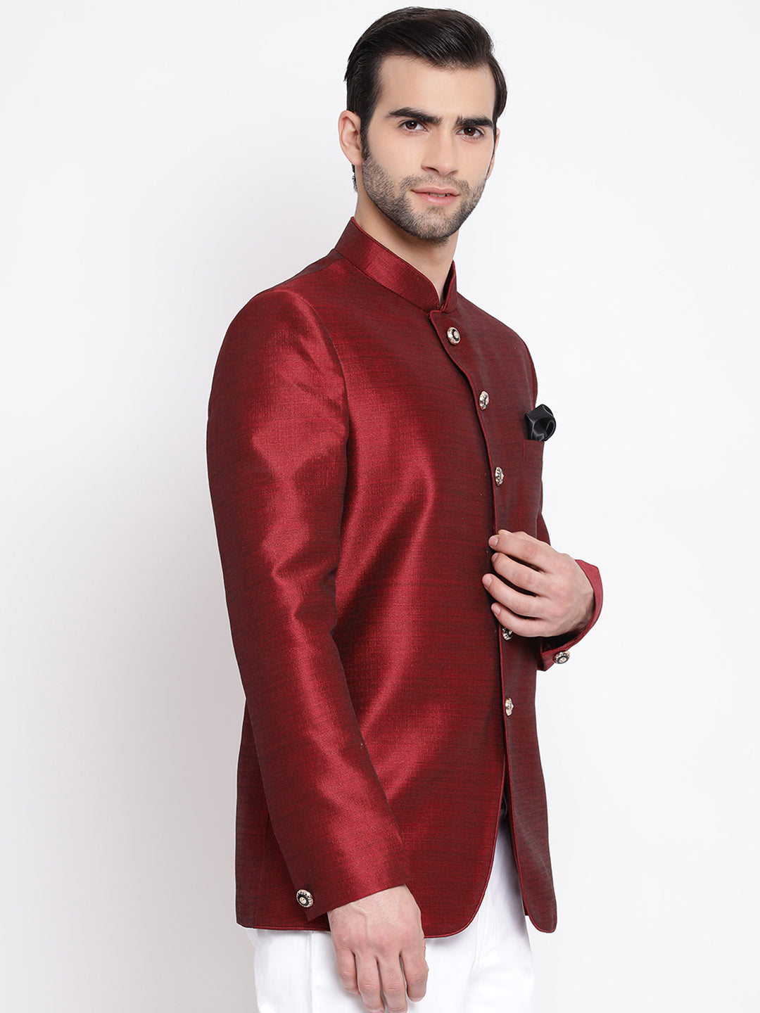 Men's Maroon Silk Blend Jodhpuri