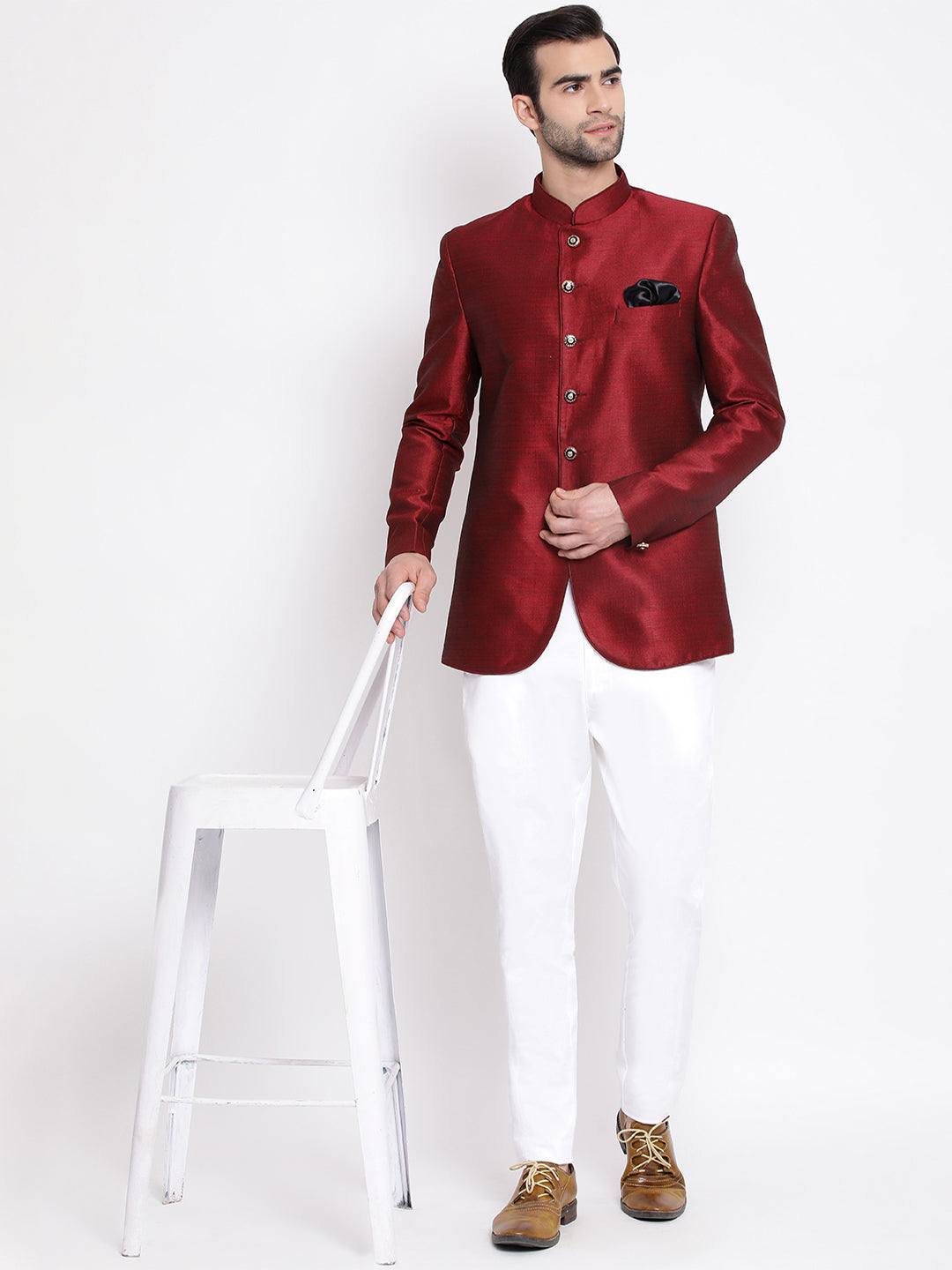 Men's Maroon Silk Blend Jodhpuri