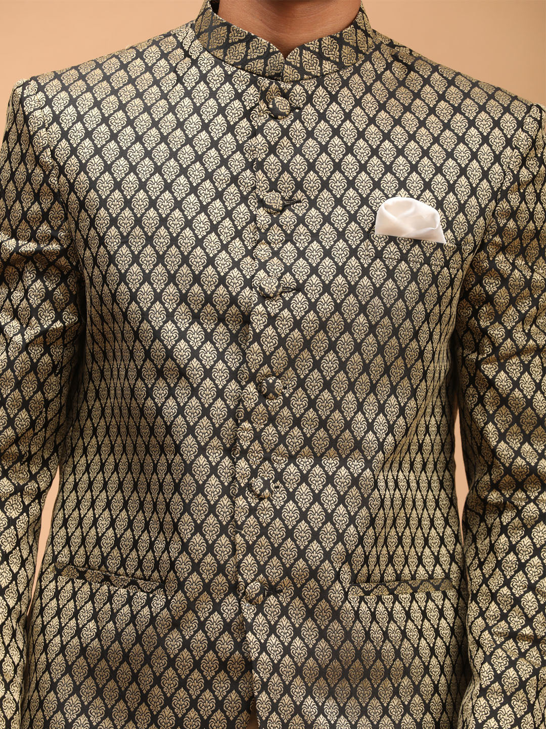 Men's Black Woven Jodhpuri