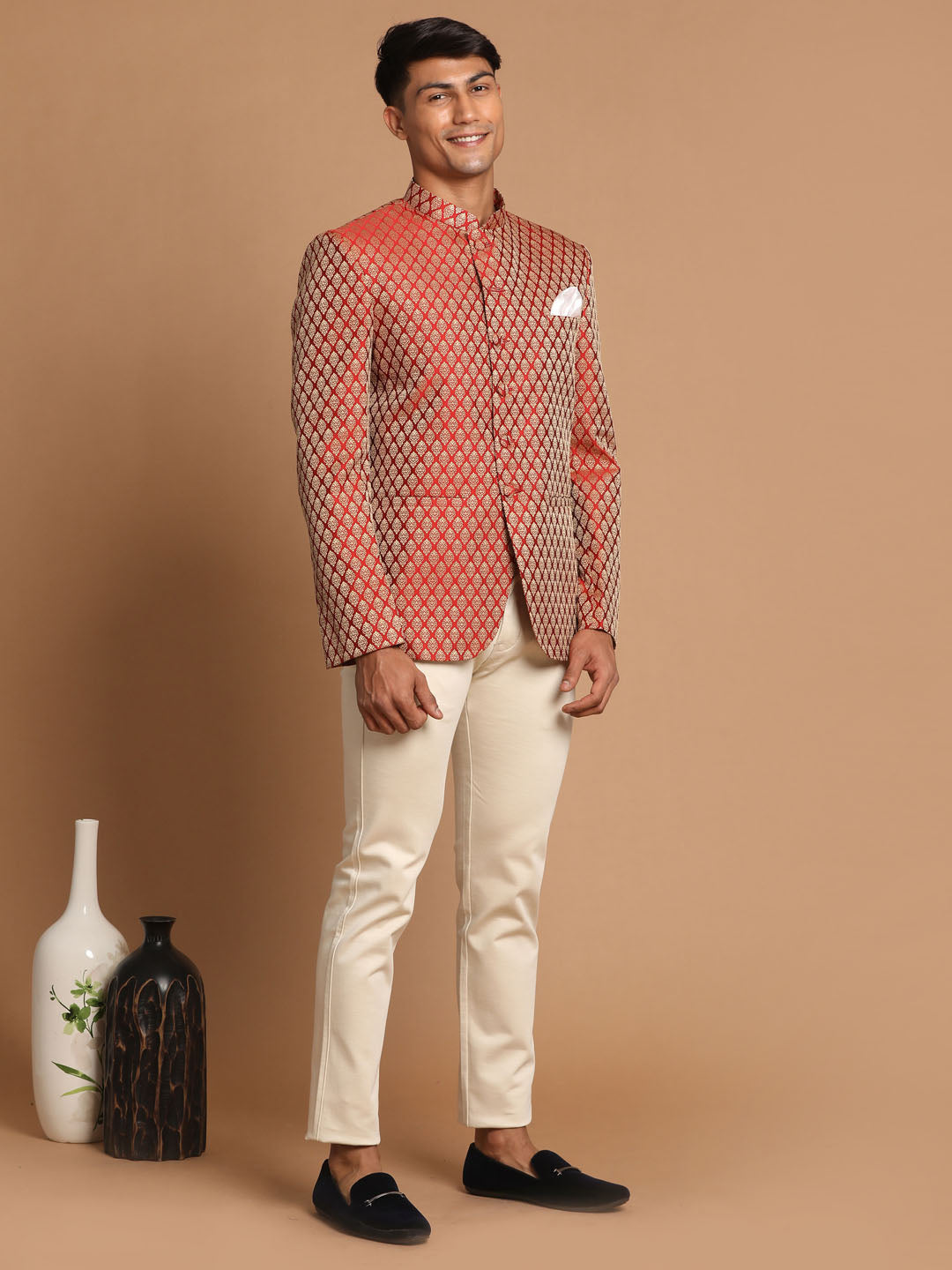 Men's Maroon Silk Blend Ethnic Jodhpuri