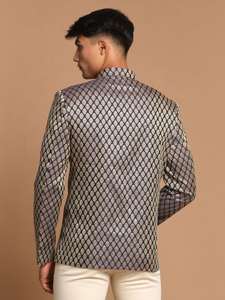 Men's Navy Blue Silk Blend Ethnic Jodhpuri