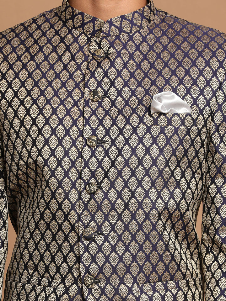 Men's Navy Blue Silk Blend Ethnic Jodhpuri