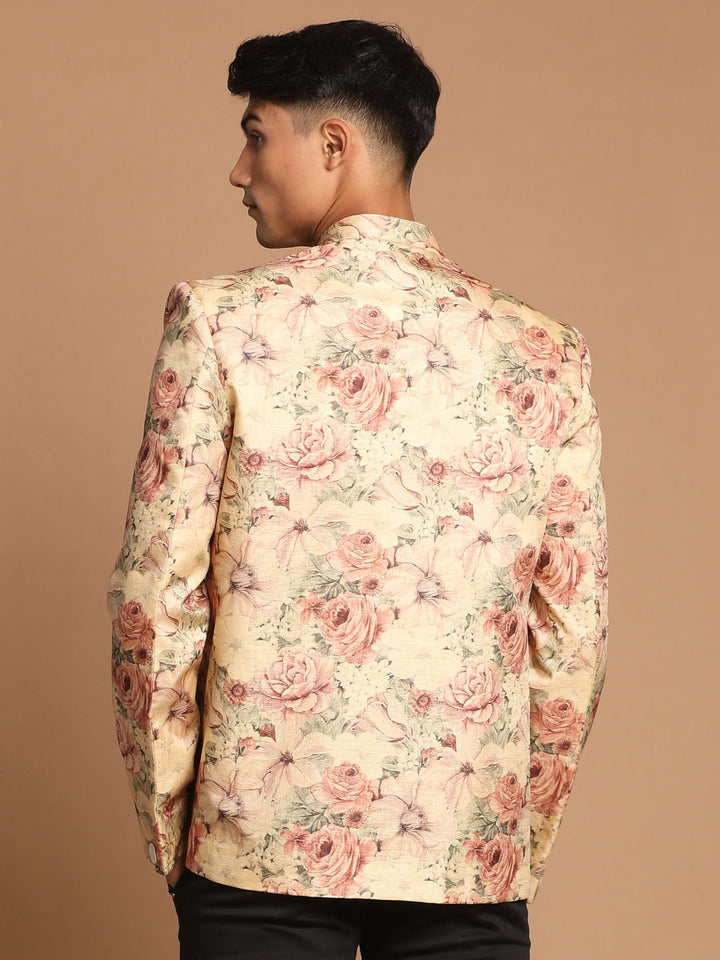 Men's Beige Printed Jodhpuri