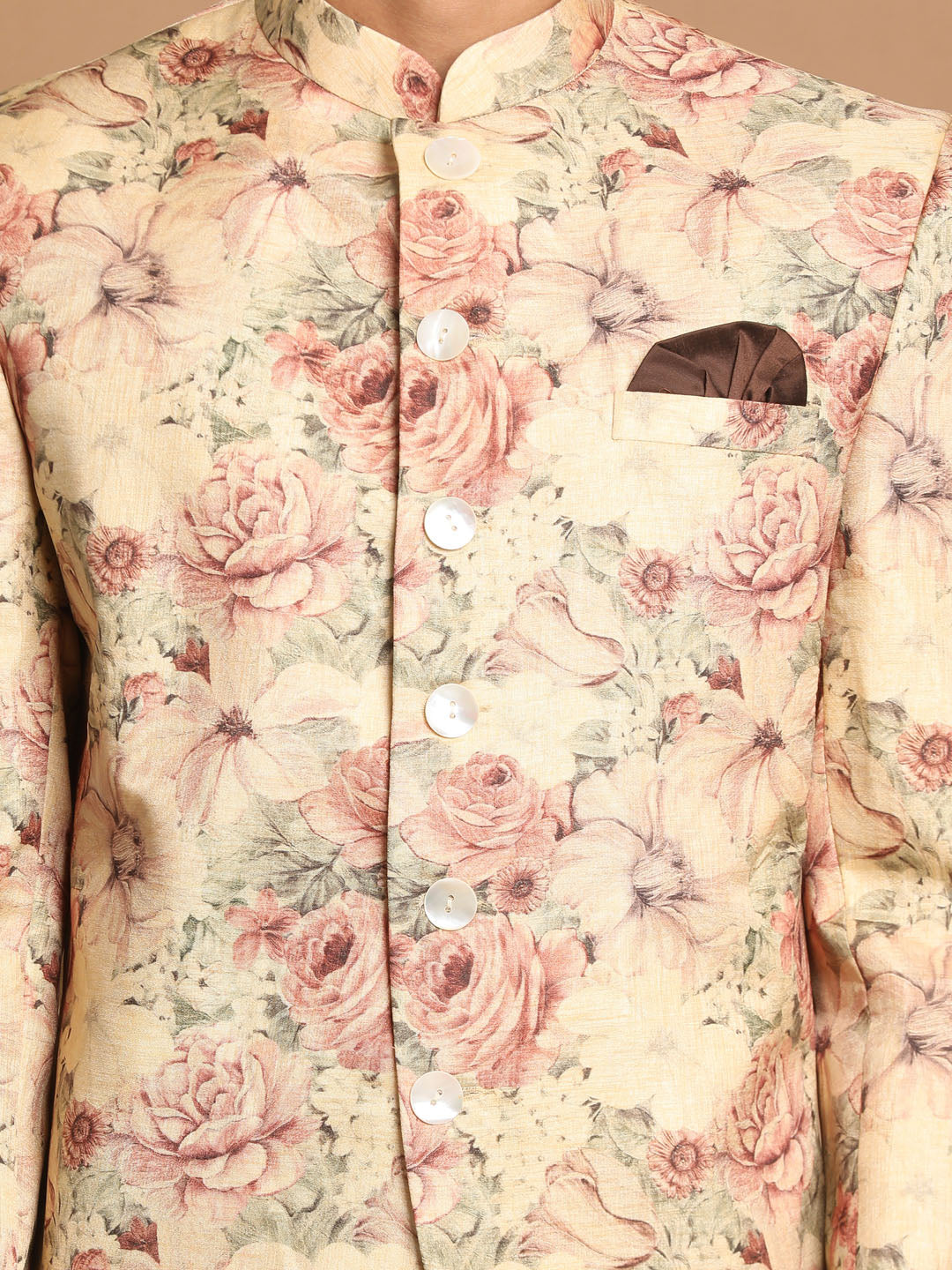 Men's Beige Printed Jodhpuri