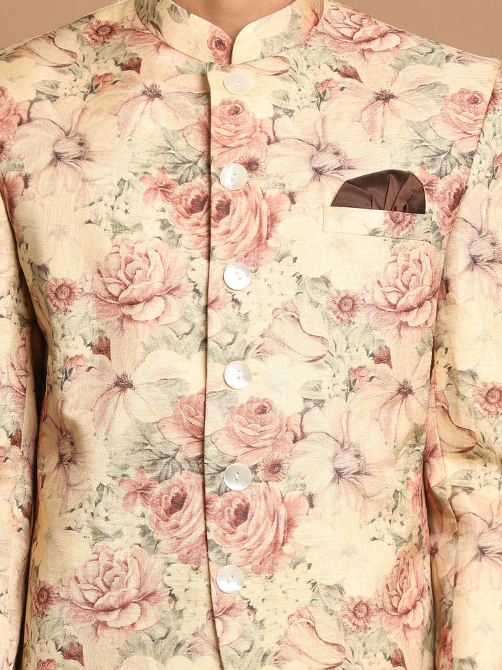 Men's Beige Printed Jodhpuri