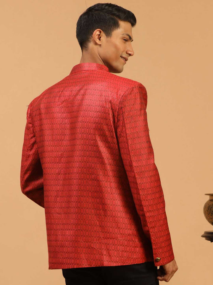 Men's Maroon Silk Blend Woven Jodhpuri