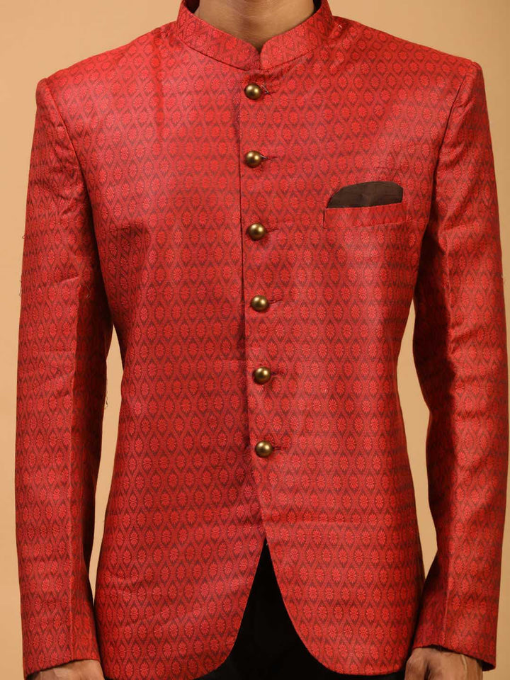 Men's Maroon Silk Blend Woven Jodhpuri
